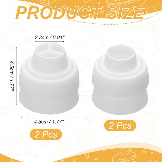 uxcell 4 Pcs Piping Tip Coupler, Plastic 3 and 1 Color Couplers Icing Frosting Piping Bag Reusable Russian Flower Mouth Cake Baker Decor Tools Kit for Nozzles Pastry Cupcake Tips, White