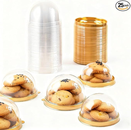 Clear Plastic Cake Boxes, Round Cupcake Holders, Mini Dessert Packaging with Lids for Cupcakes, Macarons, Muffins Baking Gifts (50 Pack)