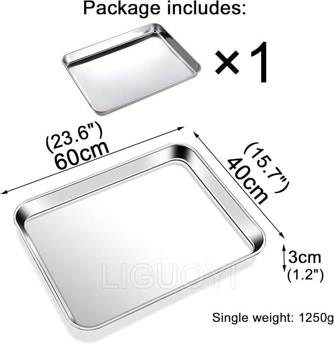 LIGUOYI Stainless Steel Oven Sheet Pan Tray Cookie Sheet, Rectangle Baking Tray Nonstick Warp Resistants Heavy Duty Sheet Pan Trays, Serving Tray for Kitchen, Smooth Edge Pan(60x40x3cm)