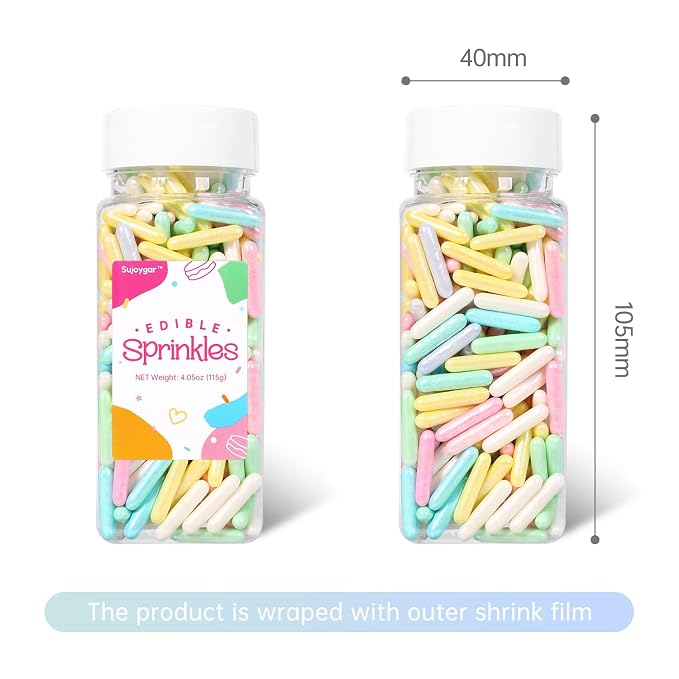 Pastel Sprinkles for Cake Decorating, Sujoygar 4.05oz Edible Colorful Sugar Rods Sprinkles for Baking Cupcake Toppers Cookie Wedding Shower Easter Chirstmas Party Supplies Birthday Celebrations
