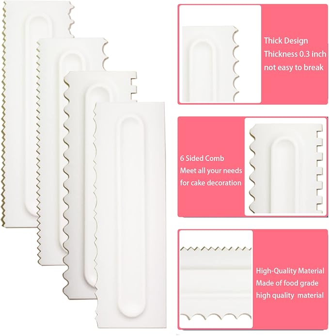Cake Scraper Set of 9 Packs, Cake Scraper Smoother Set, Adjustable Icing Scraper Polisher Tool, Cake Decorating Comb, Icing Smoother Plastic Sawtooth Cake Icing Kitchen Baking Cake Edge (White)