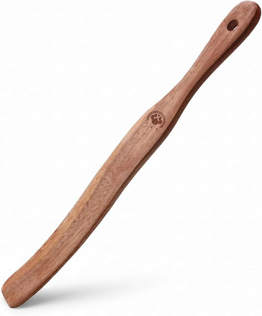 1 Pack Long Teak Wood Spurtle – Sourdough Starter, Jar Bottom Scraper & Long Handle Dough Whisk, Moisture-Resistant Kitchen Tool for Baking and Non-Stick Safe Cookware