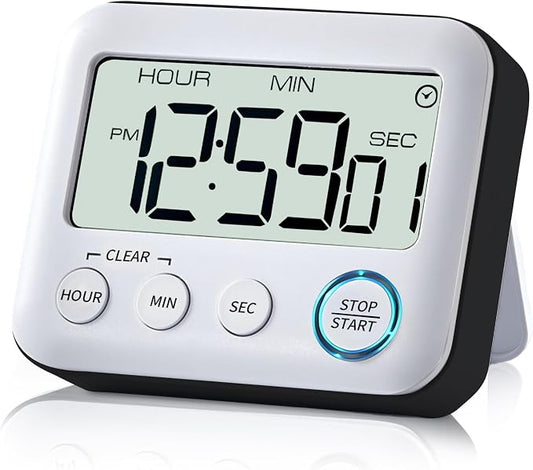 Digital Kitchen Timer Alarm Clock for Cooking, Large LCD Display Multi-Function, Strong Magnetic with Loud Alarm, Digital Timer for Kids,Teachers,Classroom, Exercise or Work (Black)
