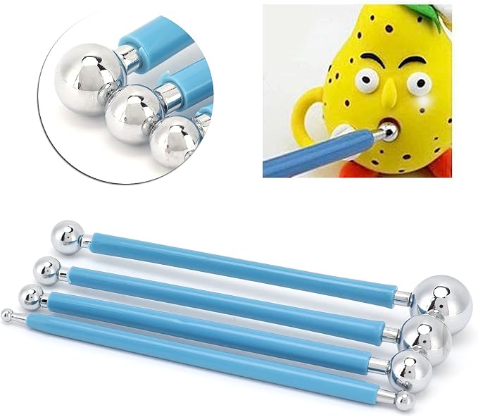 4 Pcs Stainless Steel Ball Sculpting Tool Set for Fondant Cake Decoration Clay Modeling Handcraft Baking Nail Art Creative Craft Kit with 8 Ball Heads