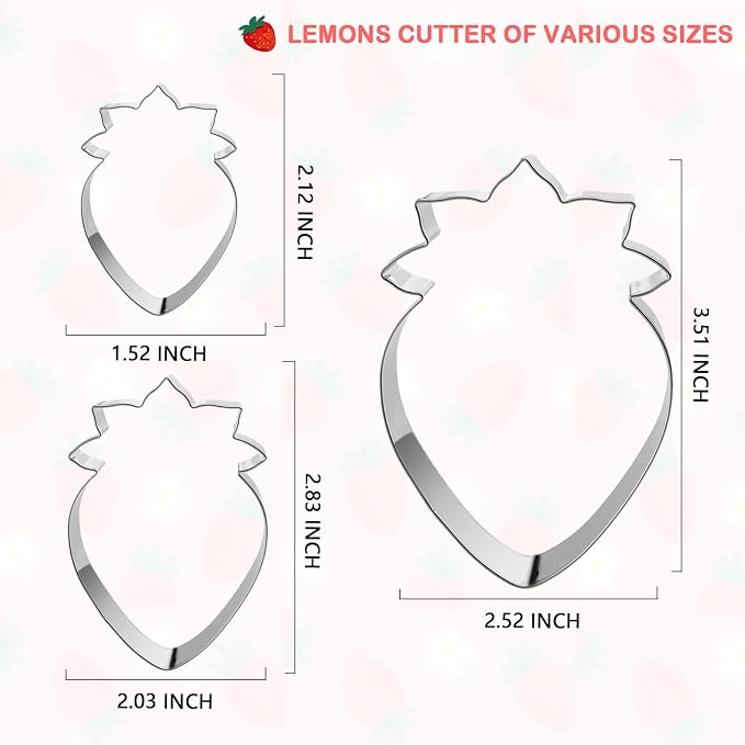 3 Piece Strawberry Cookie Cutter Set - 3.5", 2.83", 2.1" Fruit Cookie Cutters Shapes, Stainless Steel Funny Cookies Baking Cutter for Biscuit Dough Fondant