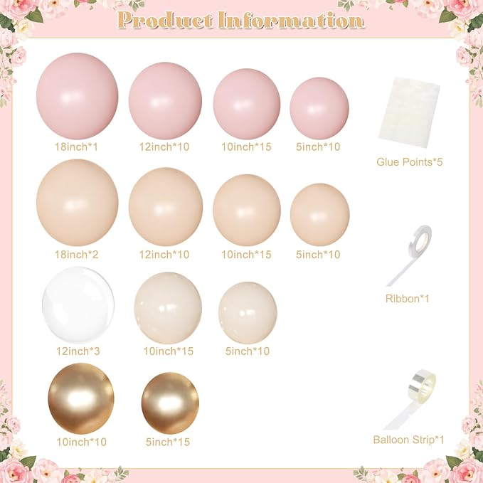 Pink Balloon Arch Kit 126Pcs Light Pink Gold Balloons Garland Kit with Nude Sand White for Boho Wedding Engagement Bridal Shower Birthday Party Decorations