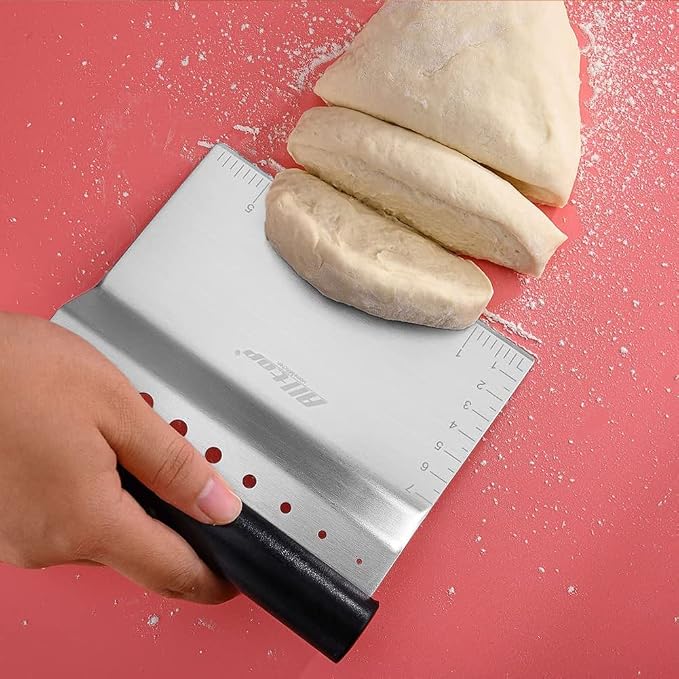 ALLTOP Bench Scraper & Chopper with Herb Stripper,Stainless Steel Multipurpose Kitchen Baking Tool for Bread Dough Pastry Cake -Leaf Remover with Plastic Handle &Upgraded Protective Cover