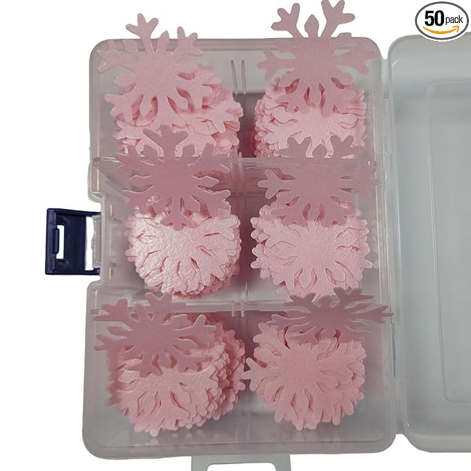 50Pcs Pink Edible Cake Cupcake Toppers Snowflakes Christmas Winter Frozen Party Decoration