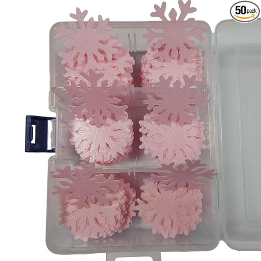 50Pcs Pink Edible Cake Cupcake Toppers Snowflakes Christmas Winter Frozen Party Decoration