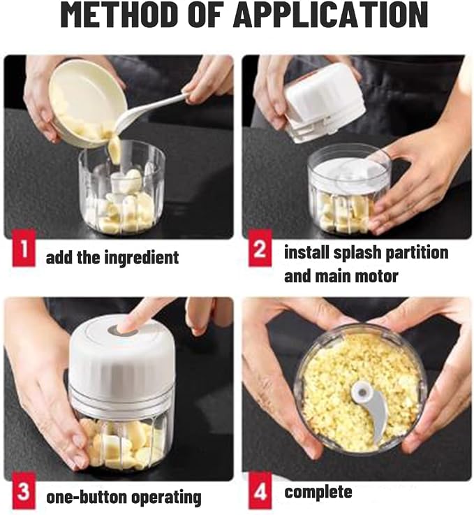 Electric Garlic Chopper, USB Chargeable Mini Food Processors 250ML (White)