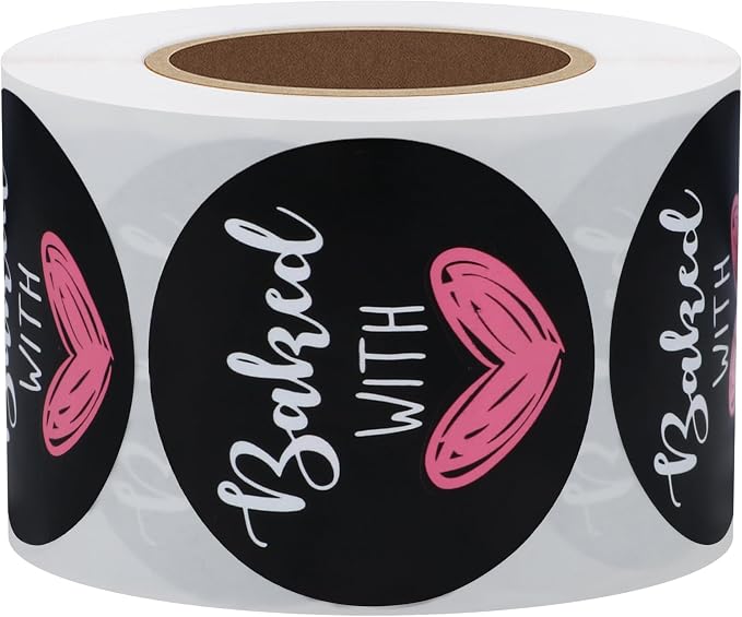 Hybsk Baked with Love Stickers for Bakeries Bake Sales Presents Seals Weddings Baby Showers Events Baking Stickers(2 inch)