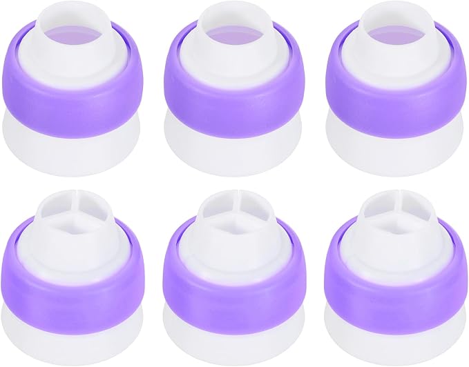 uxcell Piping Bag Couplers, 3Pcs Single Hole and 3Pcs Triple Hole Russian Nozzle Converters for Cake Decoration Tools for Baking, Cooking and Party Decorations, Purple