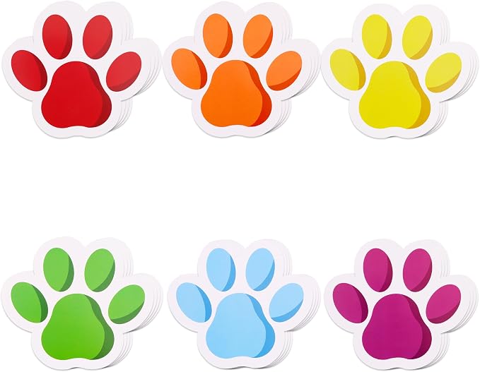 Vuzvuv 60 Pcs 6 Inch Large Colorful Paw Prints Paper Cutouts for for Students Educational School Classroom Bulletin Board Decorations for Dog Cat Paw Theme Party Supplies and Craft Wall Decor
