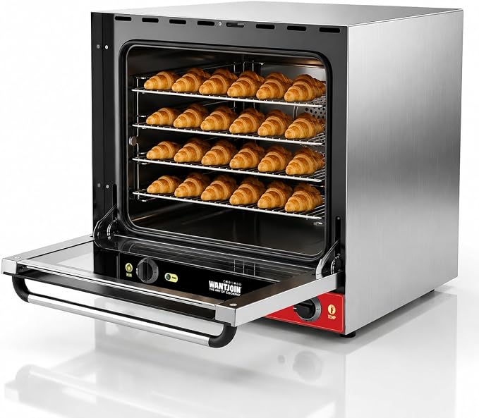 WantJoin Countertop Commercial Convection Oven - 2.3 Cu. Ft./66L Half-Size Oven with Dual Fan, 1800W, CSA Certified, Enamel Interior, Stainless Steel, Temperature Control & Timer, for Restaurants Cafe