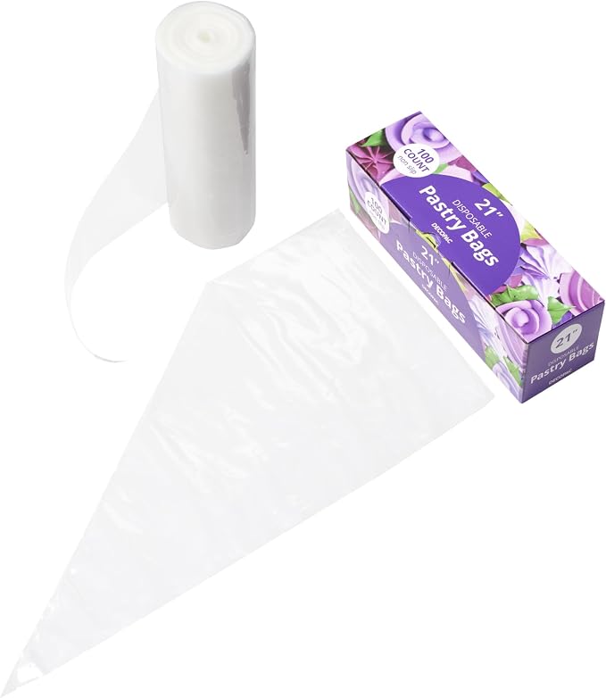 DecoPac Disposable Pastry Bag 100 Count Cake Decorating Supplies, 21 Inch, Non Slip Piping Bag, Clear