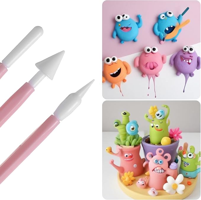 8 Pcs Clay Sculpting Tools Kit Fondant Sculpting Tool Set Air Dry Clay Tools Double Head Pottery Modeling Clays Carving Tool Plastic Cake Decorating Pens for Flower Modeling Baking Crafts Adult Pink