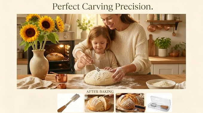 Rosewood Bread Lame for Sourdough Scoring, Ergonomic Curved Wood Handle Bread Slashing Tool with 304 Stainless Steel Stick, Includes Storage Box and 10 Replaceable Blades for Professional Bakers