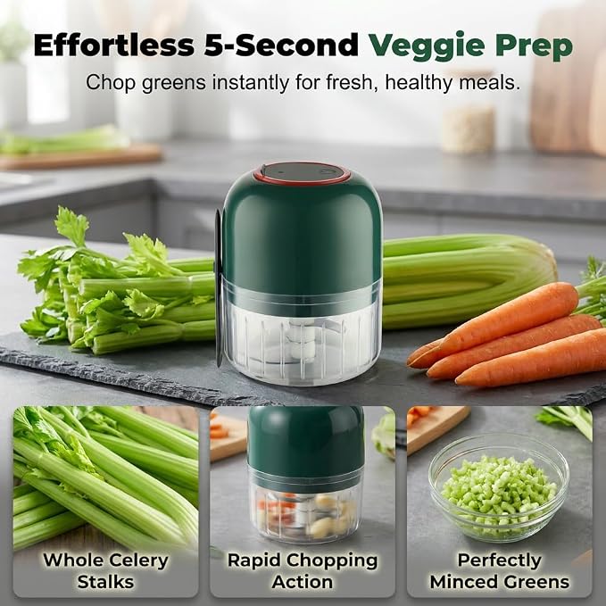 Electric Garlic Chopper, 2026 New Household Electric Garlic Crusher, Portable Cordless Mini Food Chopper Garlic Mincer for Garlic, Onion, Ginger, Chili, Spices and Fruit (Green)