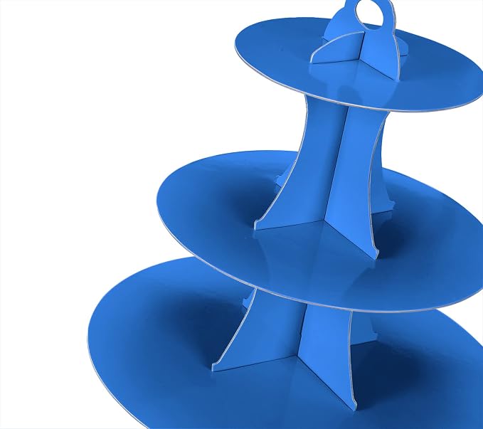 YLDW Cupcake Stand, 3-Tier Cupcake Stand Display, Cardboard Cup Cake Tower Stand, Disposable Dessert Stand for Birthday Tea Party Baby Shower Treat Decorations, Blue