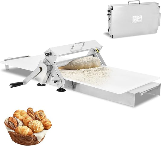 Folding Dough Sheeter (15.8"), Countertop Dough Sheeter, Dough Sheeter, Manual Dough Sheeter, Adjustable Thickness, Stainless Steel Dough Roller Machine, Bread, Pizza, Cookies, Pie (1 Rolling Board)