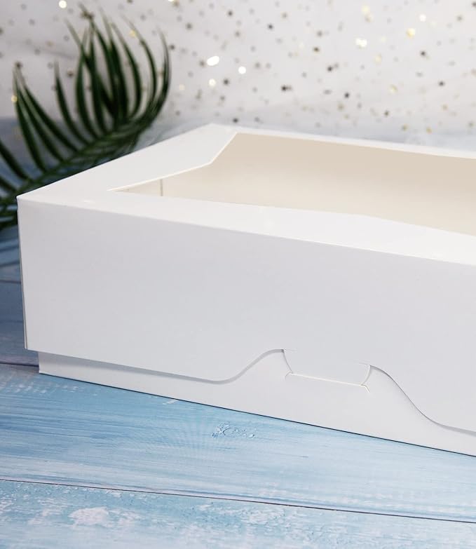 15-Pack 10inch White Pastry Bakery Cookie Box,10x7.75x2.5inch Large Donuts,Muffins,Cookies Boxes with PVC Window - Auto-Pop up Paper Box Nature Cardboard Take Out Container,Pack of 15