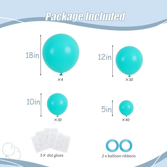 104pcs Teal Balloons Different Sizes Pack - 18/12/10/5 Inch Turquoise Latex Balloons Garland Arch for for Birthday Baby Bridal Shower Gender Reveal Wedding Party Decorations