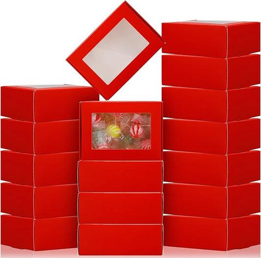 Zonon 30 Pcs Soap Boxes for Homemade Packaging, Mini Kraft Boxes with Window for Bakery Candy Soap Making Gift Packaging, 3.7x2.6x1.4 Inch (Red)
