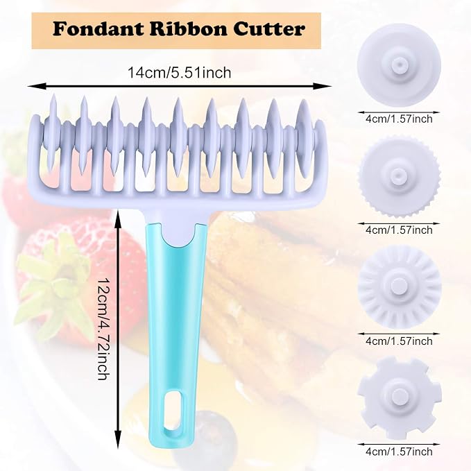 Boao Fondant Ribbon Cutter Wheel Roller Mold Dough Lattice Cutter 4 Different Gears Embosser Set Noodle Dough Roller Pastry Tools for Pie Baking