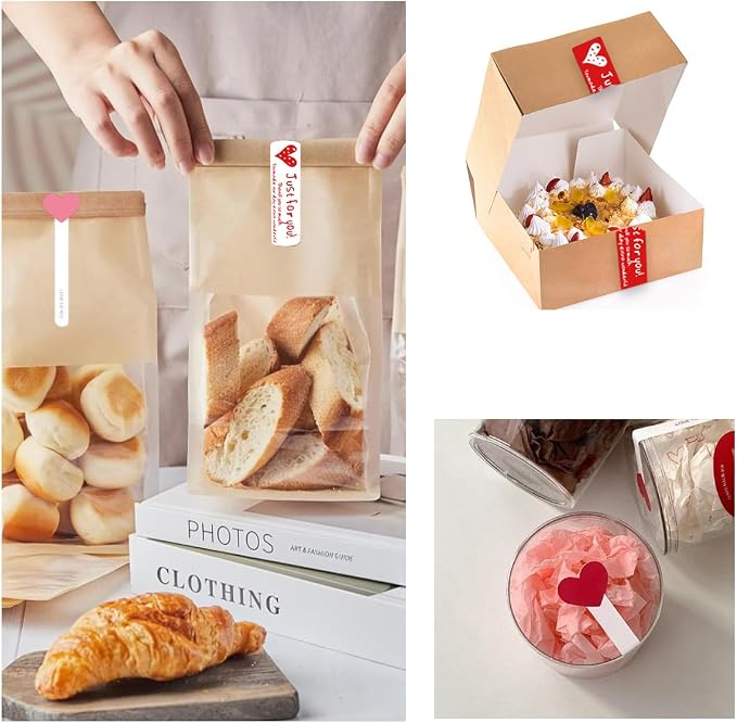 260Pcs Handmade Food Retail Package Seal Labels, Baking Label Stickers for Valentine's Day Lollipop Cake Gift Box Tamper Evident Self-Adhesive Stickers, 2 Design