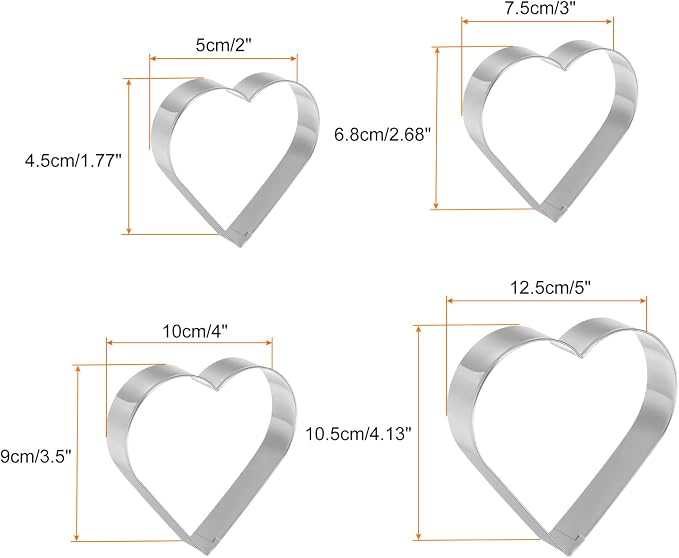 HARFINGTON Heart Cookie Cutter Set Assorted Sizes Stainless Steel Valentine's Day Biscuit Baking Pastry Candy Cookie Cutters Molding for Pastry Fondant Cake