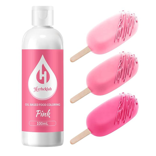 Pink Oil Based Food Coloring for Chocolate – Herbeklab 100ml Professional Concentrated Oil Food Dye for Candy Melts, Chocolate, Cake Pops, Strawberries & Baking
