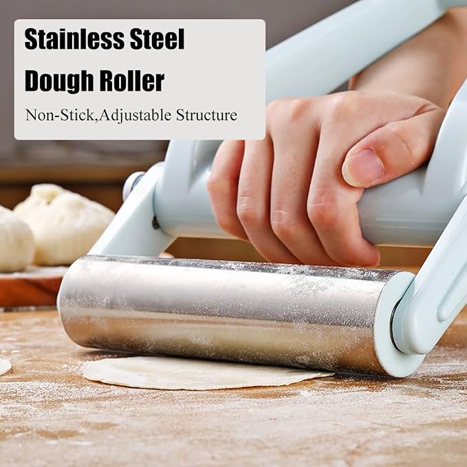Rolling Pin with Adjustable Labor for Baking,Non-Stick Stainless Steel Dough Roller with Handle,Baking Rolling Pin for Pizza,Crust,Cookie Pasta,Dumpling,Pie,Dough Baker Roller for Kitchen