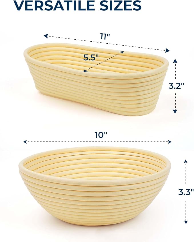 Lorzon Banneton Bread Proofing Baskets Set, 10″ Round & 11″ Oval Sourdough Proofing Baskets with Liners, Proofing Bowls for Sourdough Bread (Plastic)