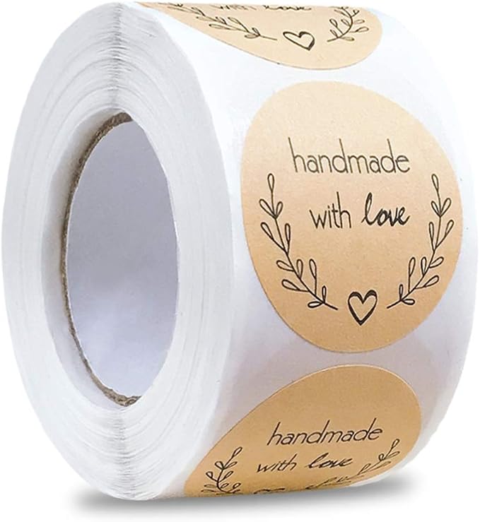 Handmade with Love 500 Pcs Baking Kraft Paper Heart Shape Labels for Packaging, Envelope Seals, Small Business, Wedding, Birthday, Party Gift Wrap
