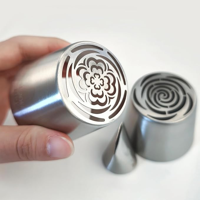3 Pieces Stainless Steel Extra Large Russian Tulip Icing Tips Kit, Cupcake Dessert Marshmallow Piping Nozzle,2 XXL Russian Flower Tips,1 Medium Petal Tip for Cake Decorations