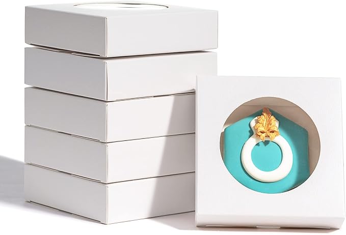 RomanticBaking Valentine Cookies Boxes With Window 4 3/8" x 4 3/8" x 1 1/5" 100 Pack individul Pyo Small Gift Boxes Mini Dount/Pie Boxes