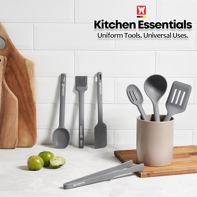 Wagensteiger Dark Gray Silicone Tongs : Easy grip Design with Heat Resistant, Non-stick Cookware Safe, BBQ Grill Tool for Flipping Grabbing Serving, Lightweight Structure (11.42 inch Long)