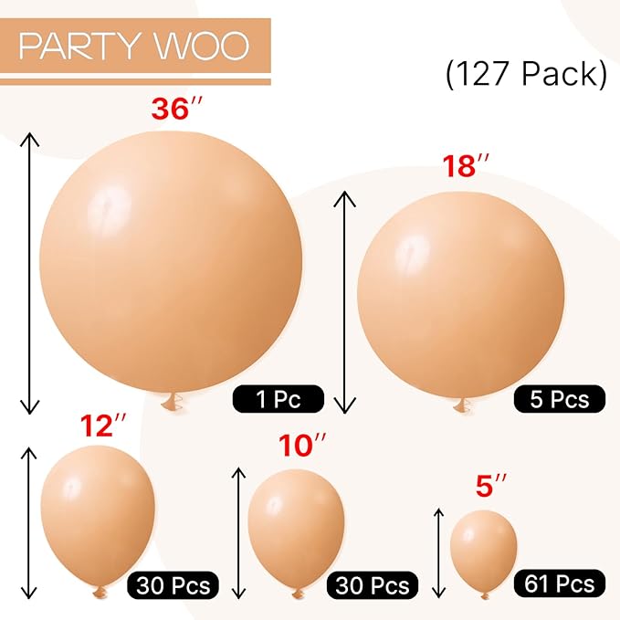 PartyWoo Nude Balloons 127pcs Different Sizes of 36 18 12 10 5 Inch Apricot Fall Neutral Boho Balloon Arch Kit Garland for Jungle Safari Thanksgiving Baby Shower Birthday Party Decorations Brown-Y103