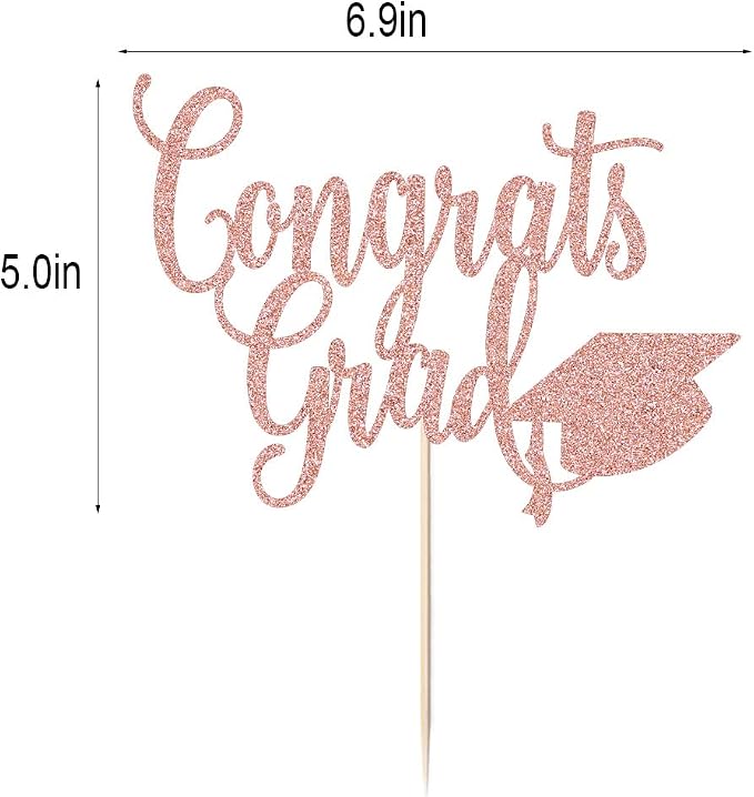 Congrats Grad Cake Topper,2026 Graduation Cake Topper, Congrats Grad Decorations,2026 High School/College/Senior Graduation Party Decorations Supplies. (Rose gold)