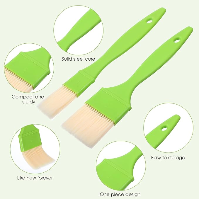 4pcs Pastry Brush Set, 1/1/2/2 inch Natural Bristle Basting Pastry Paint Brush with Hang Hole Design Premium BBQ Heat Resistant Brushes for Cooking Baking Brushes Oil Grilling Marinade