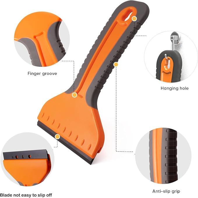 NEWISHTOOL 4-inch Plastic Razor Blade Scraper, 2 PCS Big Blade Paint Scraper Sticker Remover Scraper Tool with 20 Pcs Blades for Glue Label Decal Wallpaper Removing Glass Cleaning
