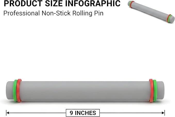 2 Pcs Adjustable Rolling Pin with Removable Rings, Non-Stick Fondant & Dough Rolling Pins, 9 Inch Baking Rolling Pins for Cookies, Pastry, Pizza & Fondant