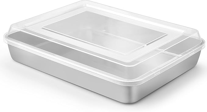Herogo Cake Pan with Lid (1 Pan+ 1 Lid), 9 X 12 Inch Rectangle Stainless Steel Lasagna Baking Set, for Brownies Casseroles Cakes, Dishwasher Safe