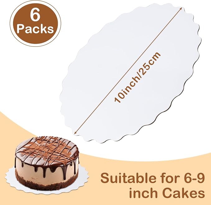 6 Pcs Wave Cake Boards,White Wave Cake Boards 10 inch Round,100%Food-graded Cardboard Cake Rounds,Waterproof and Oil-proof Cake Base for Cake DIY, Wedding, Birthday, Dessert, Pizza & Exhibition