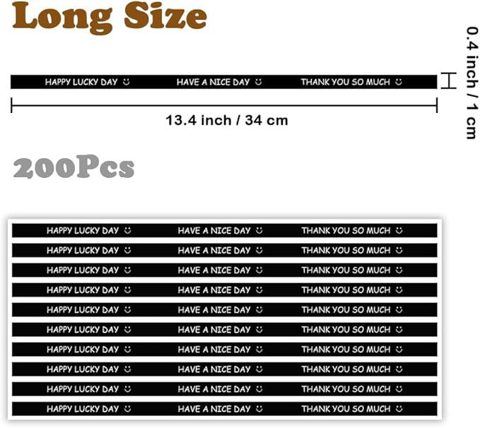 Long Black Handmade Food Bakery Stickers 13.4 inch Thank You Sticker 200 Pcs Tamper-Proof Self-Adhesive Sealing Baking Labels