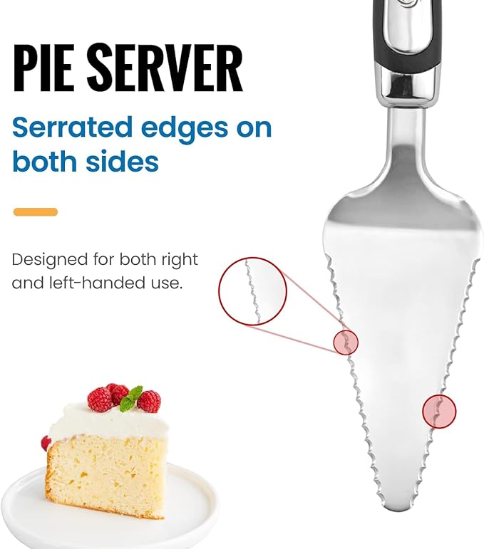 Pie Server Spatula and Cake Cutter Slicer, Stainless Steel Set - Kitchen Essentials for Cutting & Serving Desserts, Brownies, Lasagna (Black, 10 inches)