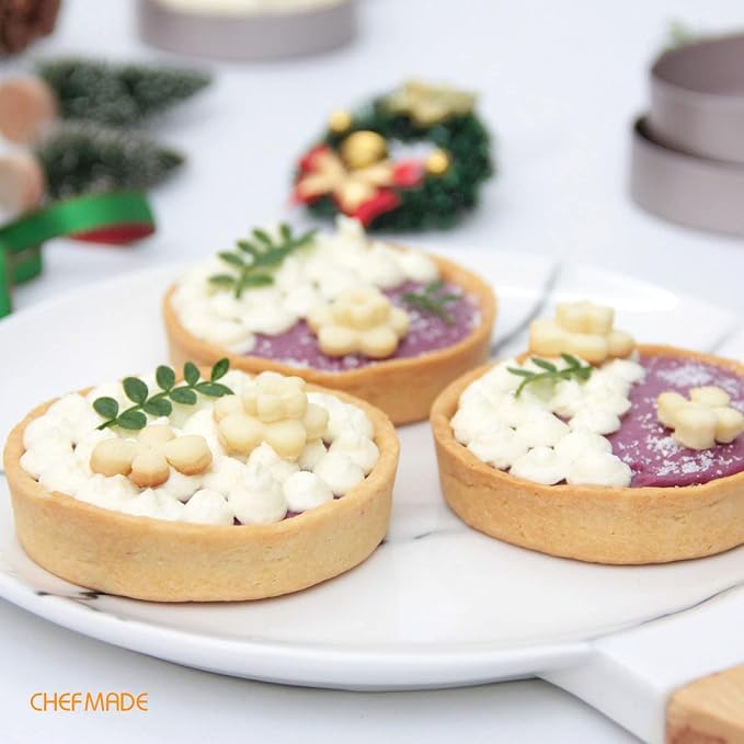 CHEFMADE Mini Tart Pan Set, 3-Inch 4Pcs with Removable Loose Bottom Non-Stick Round Quiche Bakeware for Oven and Instant Pot Baking (Champagne Gold)