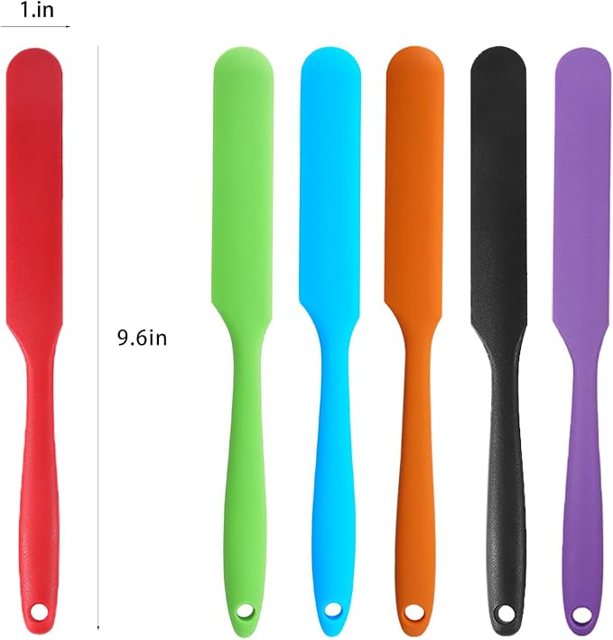 【6 Pack】Silicone Jar Spatula,Cake Cream Butter Spatulas,Icing Spatula,Sourdough Spatula with Long Handle, Jar Scraper Spatula (Black,Red,Orange,Blue,Green,Purple)