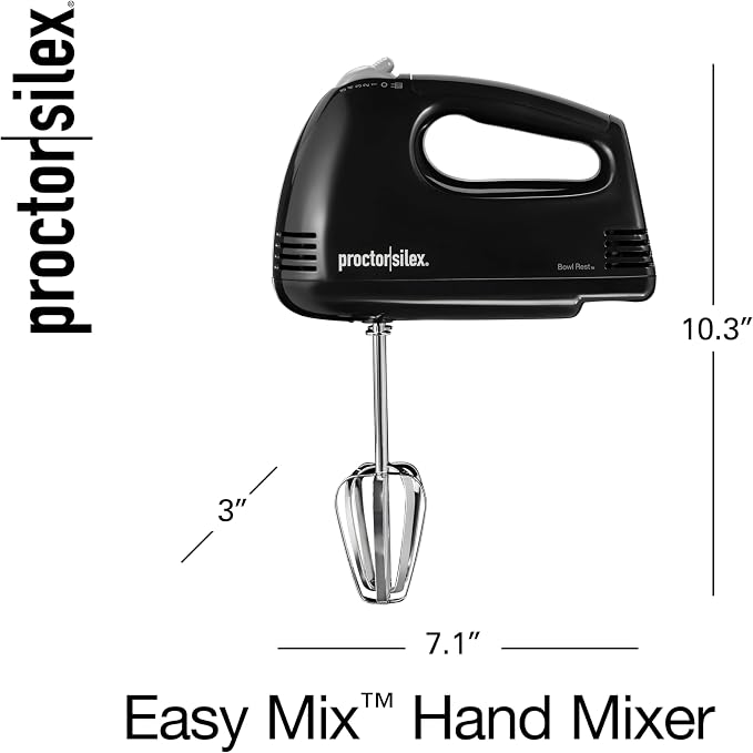 Proctor Silex Easy Mix 5-Speed Electric Hand Mixer with Bowl Rest, Compact and Lightweight, 100 Watts of Peak Power, Black (62507PS) (Pack of 4)