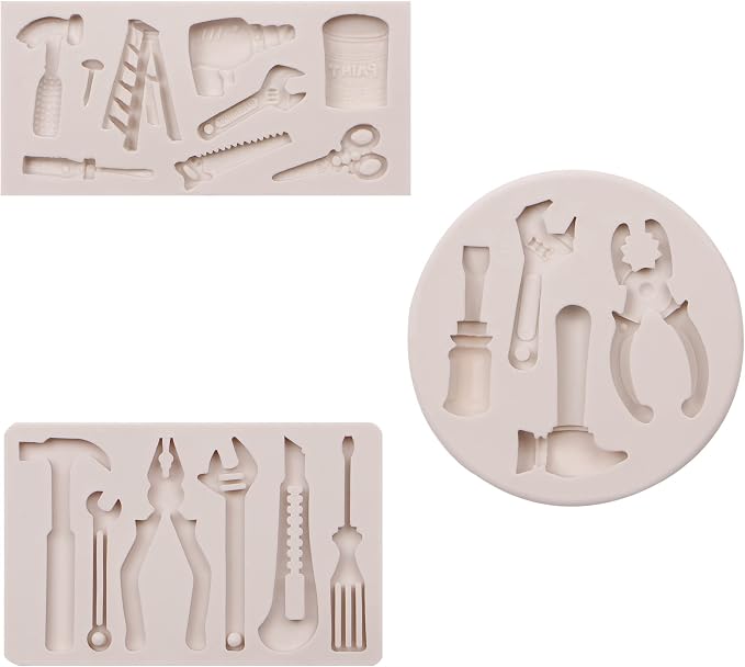 Hand Tools Chocolate Molds, Silicone Construction Wrench Fondant Mould, 3 Packs Hammer Screwdriver Candy for Car Cake Decoration for Father's Day